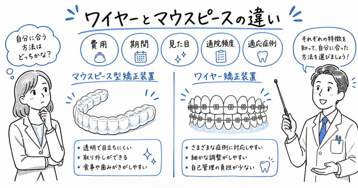 働く女性の歯列矯正|ワイヤーとマウスピースの違いを5項目で解説