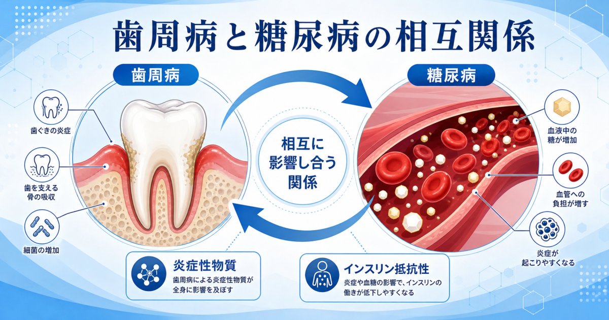歯周病と糖尿病が互いに悪化を招く相互関係のメカニズム